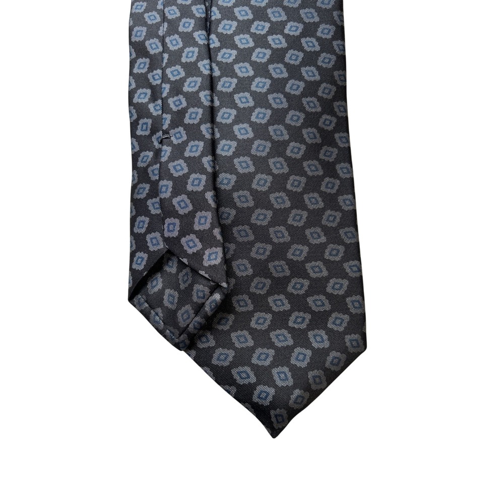 Kiton Napoli Tie 7-fold Black Blue Medallion 100% Silk Made in Italy